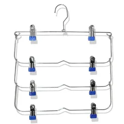 Multilayer Clothes Hanger with Clips - Folding Metal Rack for Efficient Clothing Storage (Blue)