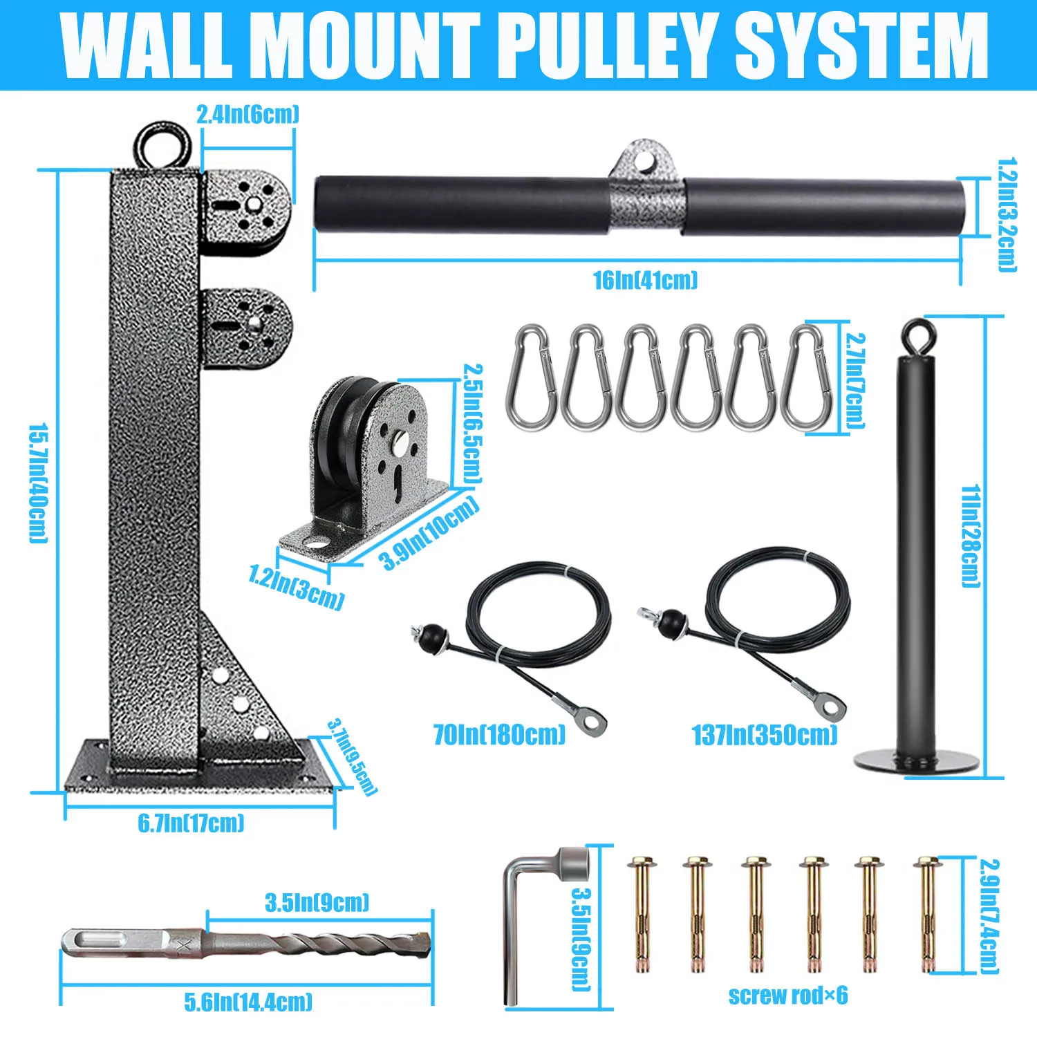 Fitness Cable Pulley Fitness Pulley Cable Fitness Pulley DIY Wall-Mounted Pulley Cable Machine Set Attachment System Biceps Triceps Strength Trainning Sport Workout Fitness Equipment