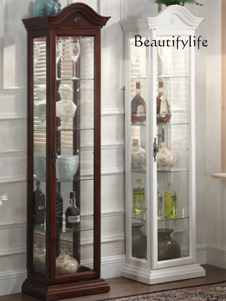 

Side Cabinet American-Style Corner European-Style Solid Wood Wall Wine Glass Display Cabinet White Living Room Narrow Cabinet