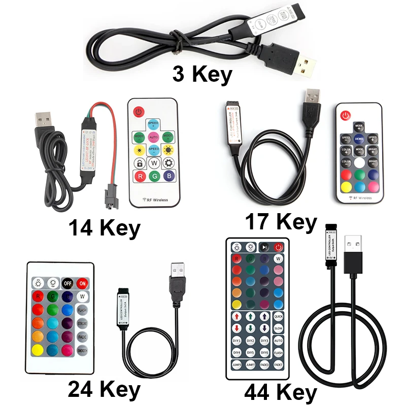 RGBW USB LED Strip Controller 5V Mini RGB Controller 3 14 17 24 44 Key Remote Control Dimmer For 5050 Strip Light TV Backlight led strip rgb controller mini 3 24 44 keys usb connector ir remote control dimmer for 5050 2835 rgb led strip light tv backlight