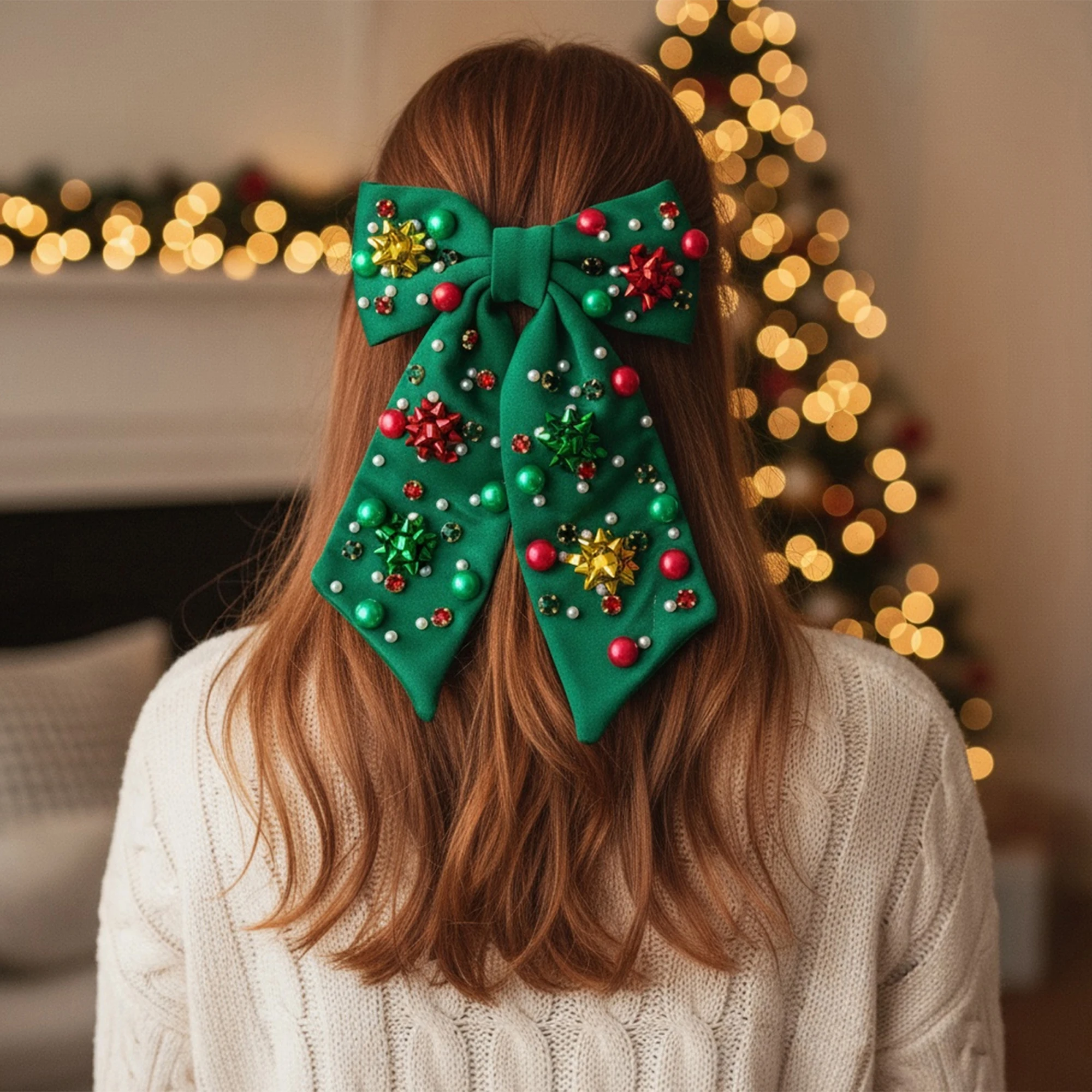 Festive Red Velvet Bow Headband with Glittery Snowflake Detail for Women and Girls - Christmas Hair Accessories for Holiday