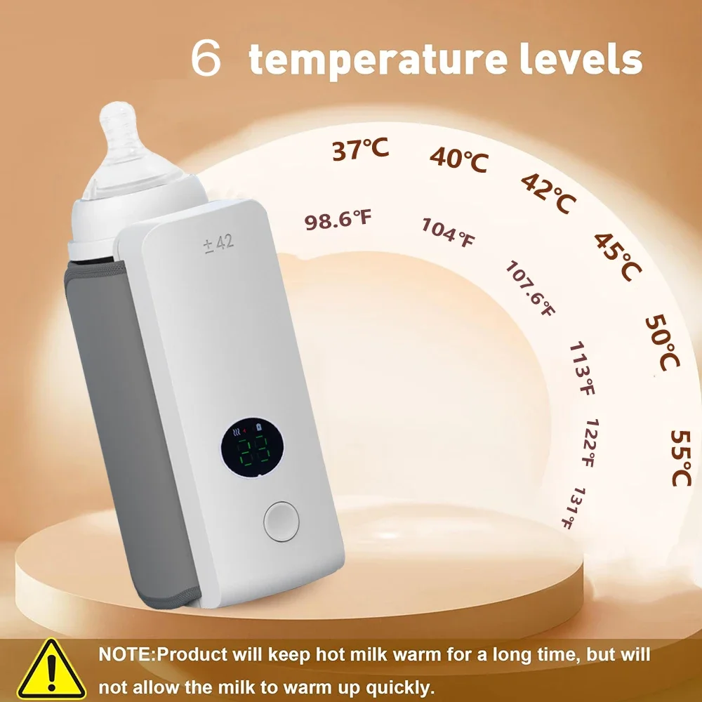 Bottle Warmer Rechargeable 6 Levels Adjustment Temperature Display Breast Milk Feeding Portable Baby Bottle Heater