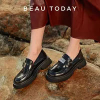 BEAUTODAY Women's loafers Genuine Cow Leather Slip-on Flats Silver Metal Decor Ladies Shoes Handmade Plus Size A26607 1