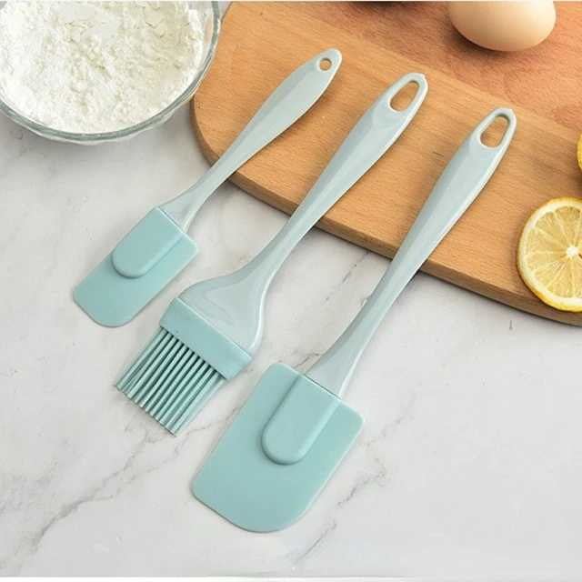 3Pcs Non-Stick Silicone Cream Scraper Bread Cake Butter Spatula Mixer Oil  Brush Pastry Spatulas Wooden