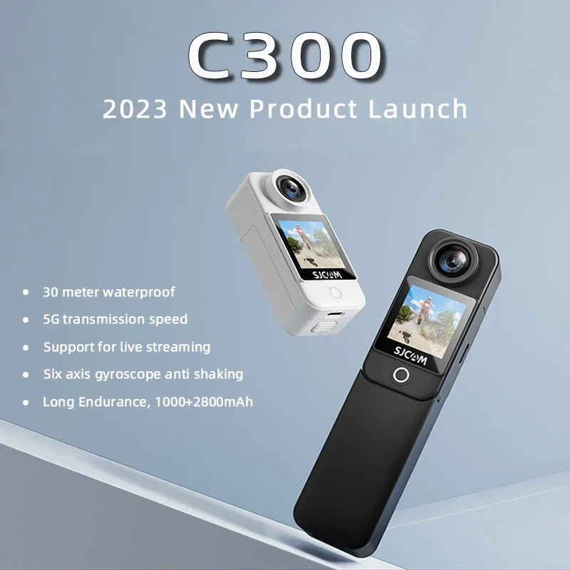 SJCAM 수중 방수 360 액션 스포츠 카메라, 야외 액션 카메라, 4K30FPS, 20MP 스크린, C300, 98ft