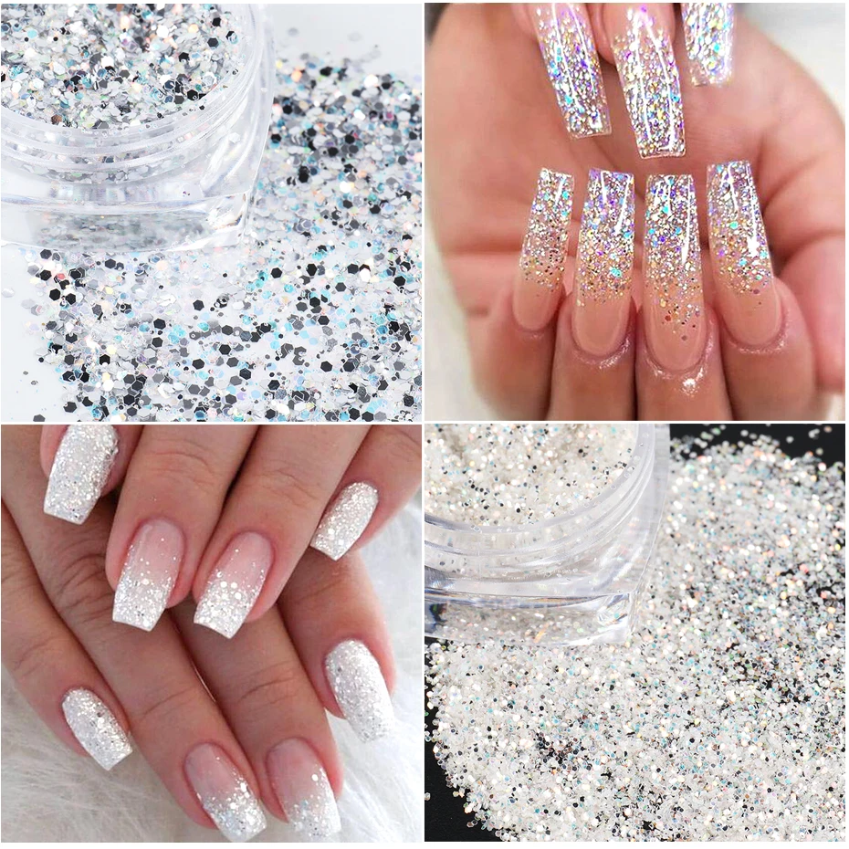6pc Glitter for Nails Mixed Hexagon Sequin Champagne Laser Sliver Nail Art Flakes Paillette Manicure Decoration Design LA1539-27 nail glitter nail decoration nail decorations nail flakes