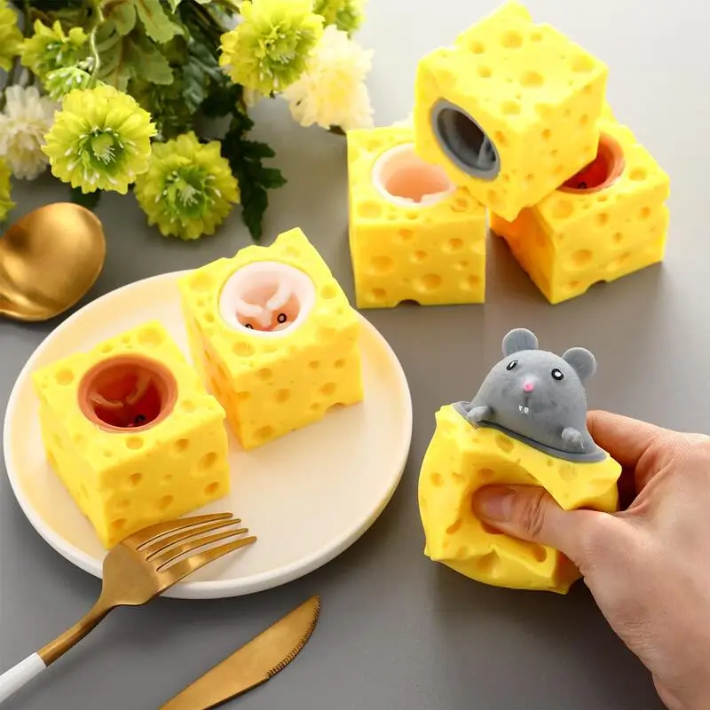 Cheese Cup Squeeze the Mouse Anti-stress Toy Pop Up Stress Reliever Toys Hide-n-Seek Interesting Gifts for Boys Girls Kids Adult