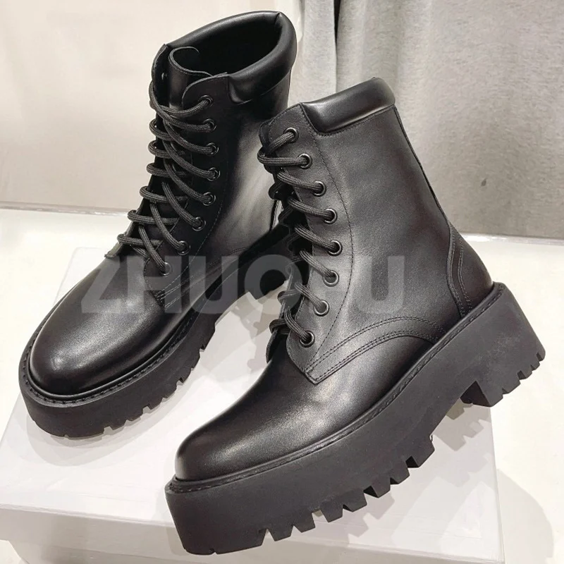 

Women Short Boots Spring Autumn 2023 Genuine Leather Upper Solid Color Round Head Ankel Boots Fashion Versatile Female Shoes