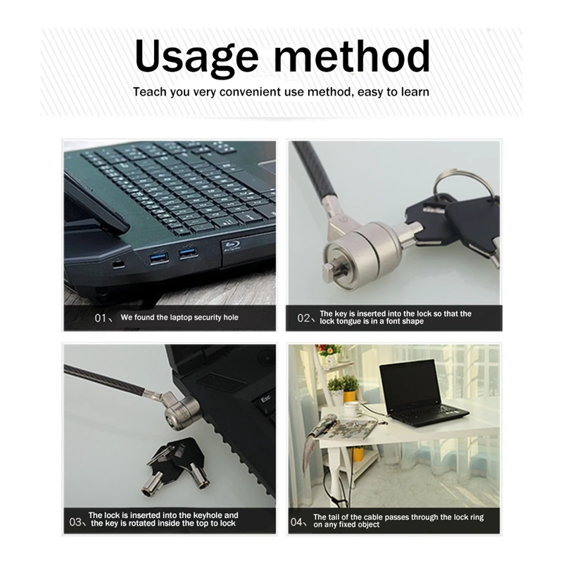Laptop Computer Lock Laptop Lock Anti-Theft Universal Retractable Spring Rope Steel Cable Key Computer