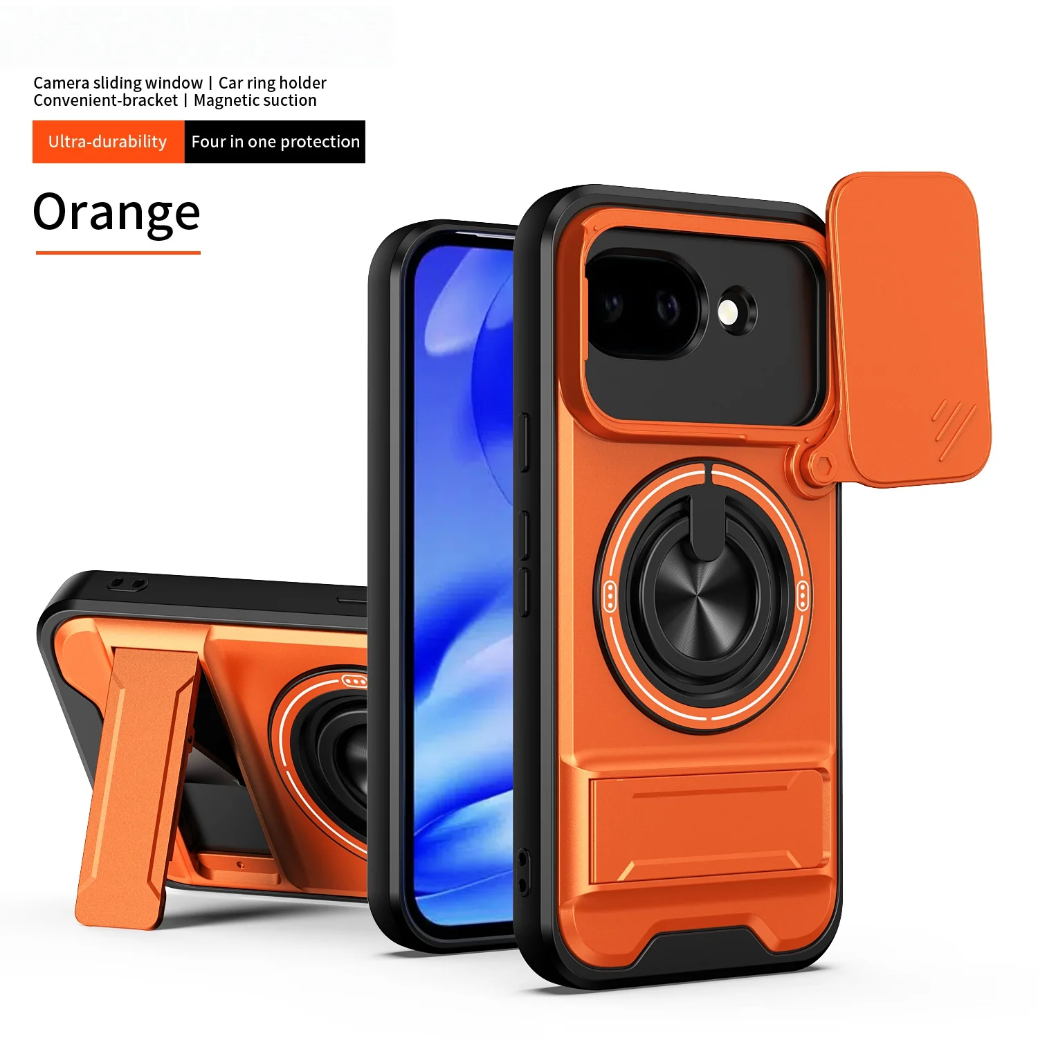 Magnetic Shockproof Phone Case with Slide Camera Protection and Kickstand