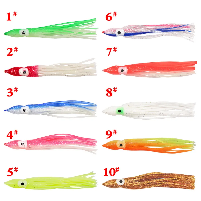 5pcs/lot Luminous Squid Octopus Fishing Lure 12.5cm Soft Rubber Lure  Saltwater Fish Bait Lures for Sea Ocean Boat Fishing Tackle