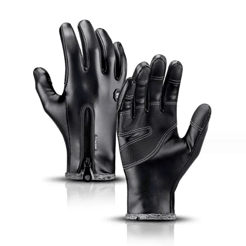

Теплые мужские перчатки из искусственной кожи, ветрозащитные лыжные перчатки для сенсорного экрана для мужчин, уличные зимние спортивные перчатки для велоспорта, вождения, мотоцикла