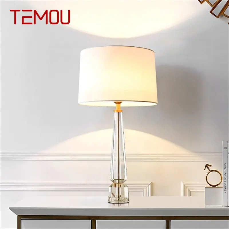 

TEMOU Table Lamp Brass Modern Simple Crystal LED Desk Light Decoration for Home Bedside