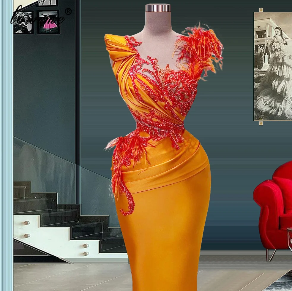 Orange Beaded Cocktail Dresses Mermaid Simple Prom Dresses For Women Vestidos De C&oacute;ctel Sleeveless Celebrity Custom