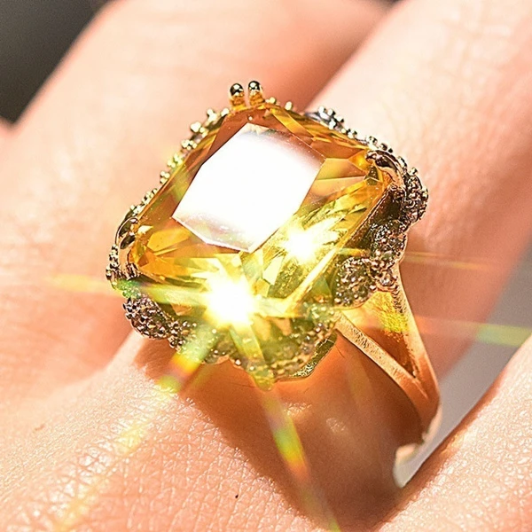 bibliotek universitetsområde Lejlighedsvis Luxury Sapphire Rings for Women Trendy Gold Color Yellow Topaz Wedding Engagement  Ring Cubic Zirconia Gift Jewelry Anillos Mujer - AliExpress