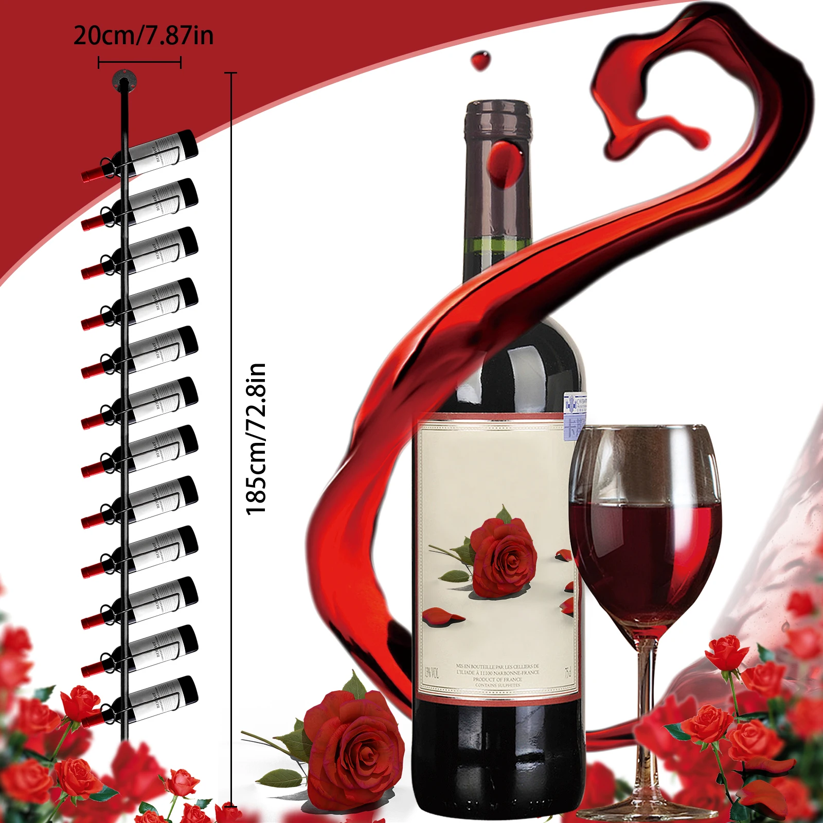 5 Pack Wall Mounted Wine Storage Organizer Holds 60 Bottles Wine Bottle Display Holder for Kitchen Dining Room Bar Wine Cellar