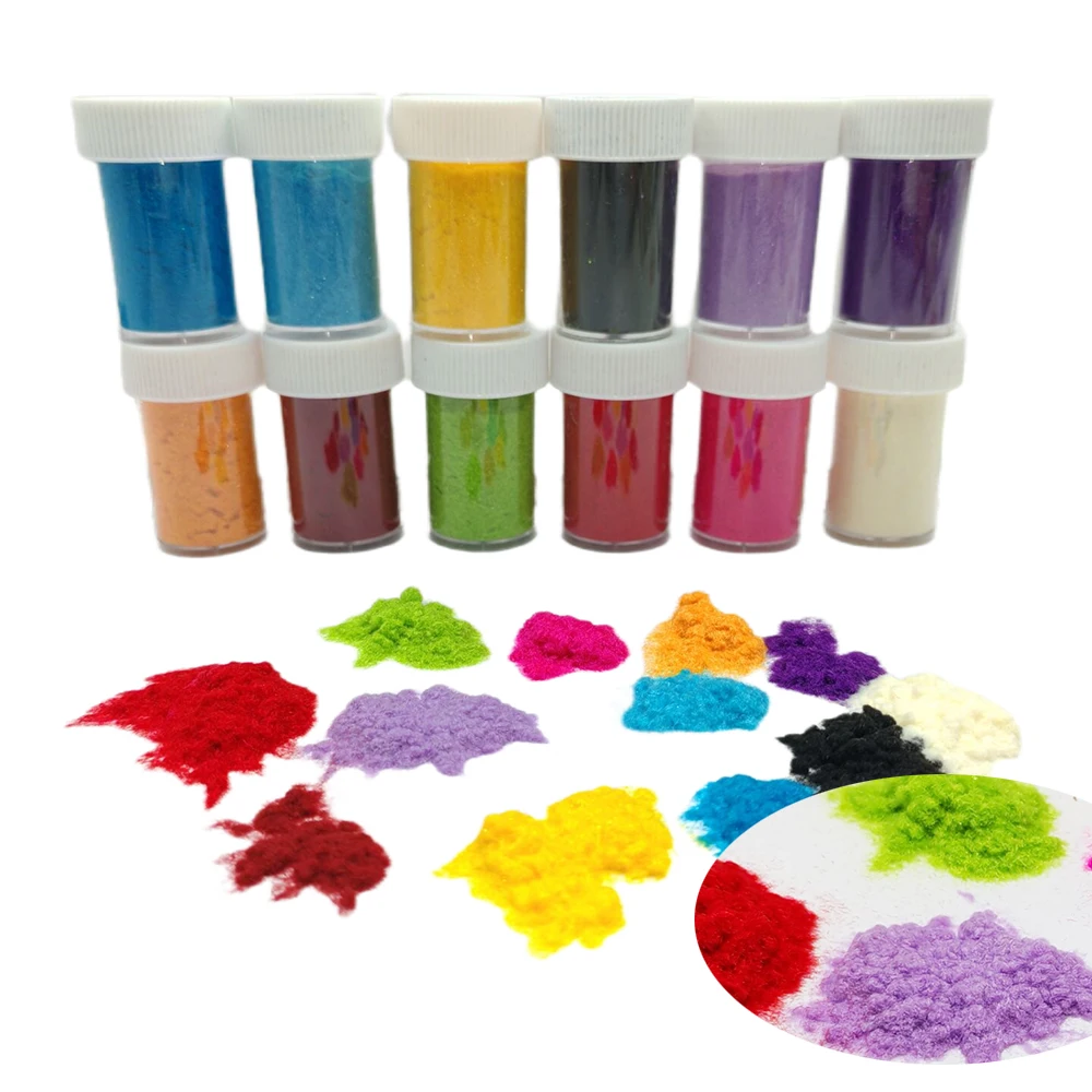 12 Colors 3D Candy Flocking Velvet Fuzzy Nylon Fiber Powder for Nail Art Manicure Taba Squishy Scenery Christmas Crafts DIY