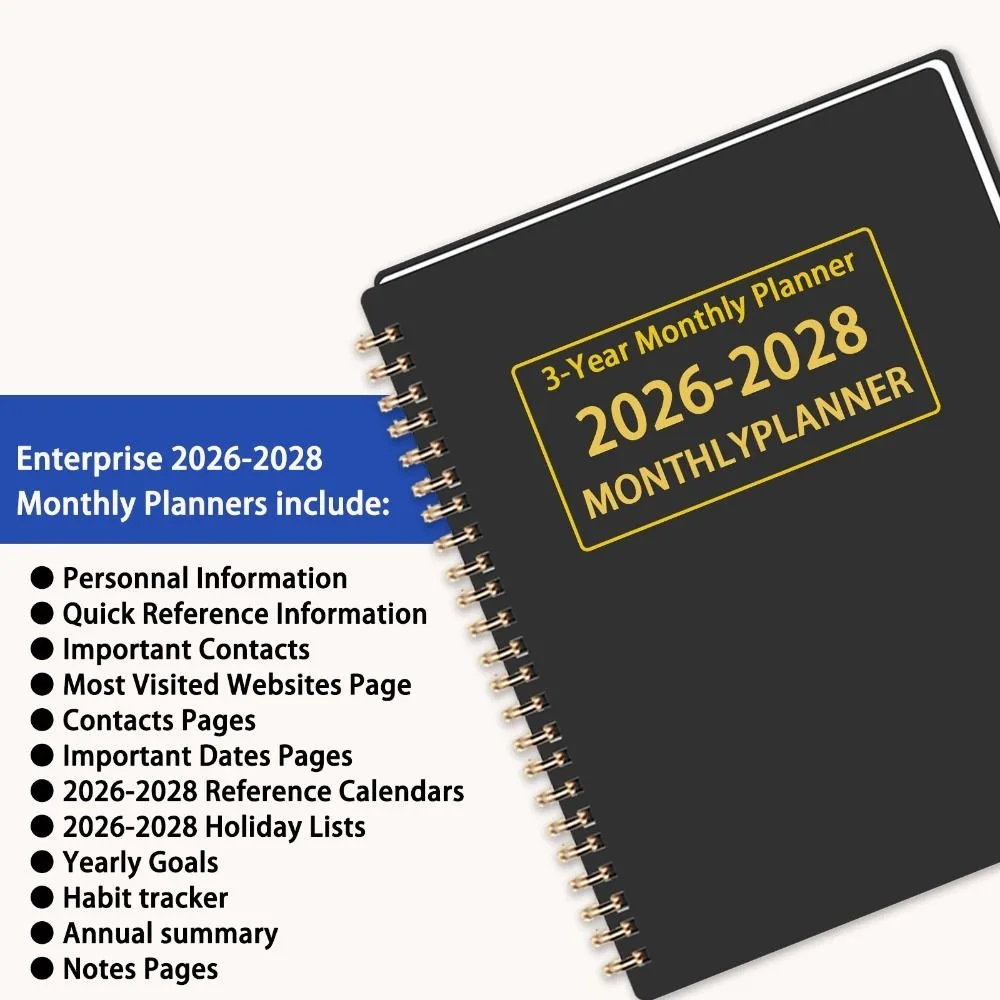 A4/A5 3년 월간 플래너 2026-2028 연간 목표 캘린더 북 매끄러운 필기 연간 요약 일정표 학년
