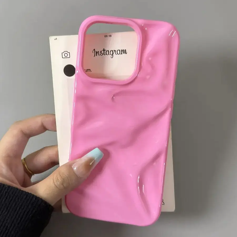 Glossy Aesthetic Wave Ruffle Soft TPU Case with 3D Folds and Water Ripple Design