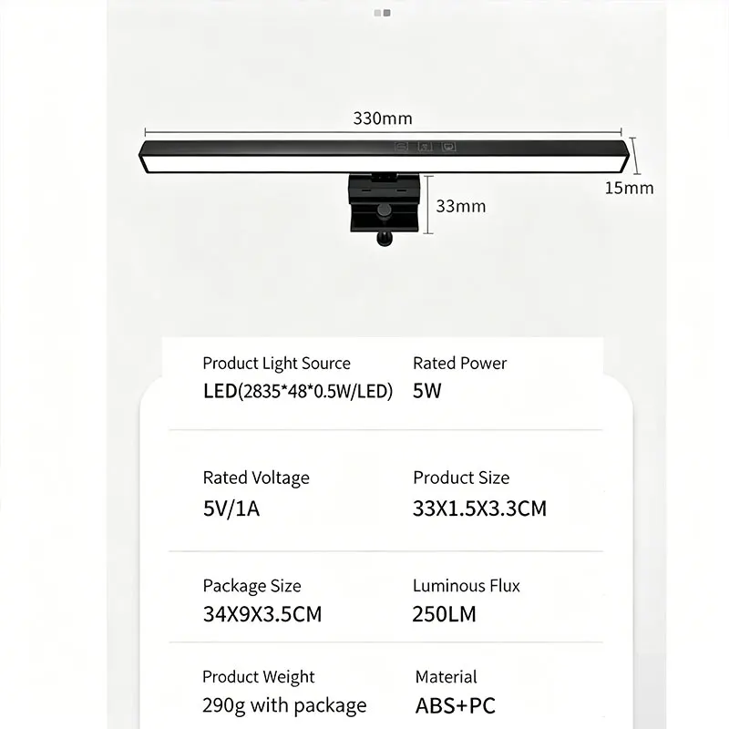USB-Powered LED Monitor Light Bar for Soft Lighting and Optimal Nighttime Reading and Work