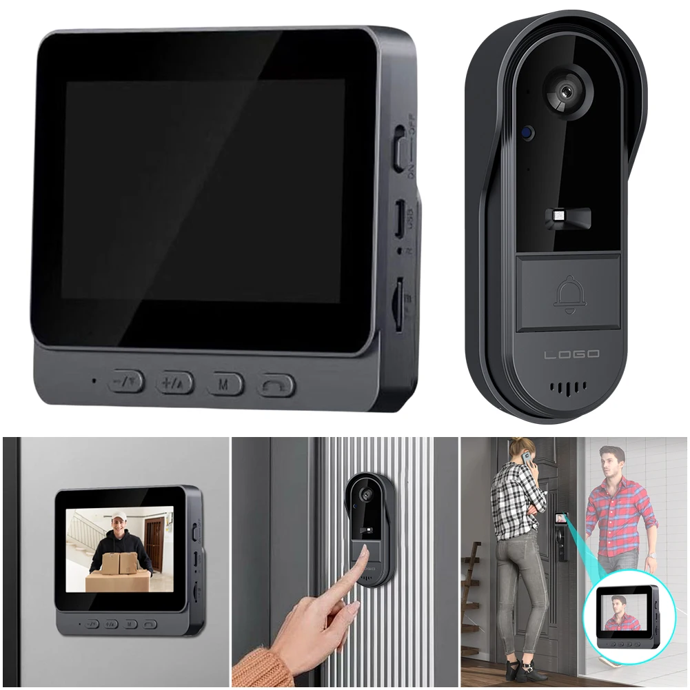 2.4G WiFi 무선 비주얼 초인종 IR 야간 투시경 비디오 인터콤 도어 벨 홈 오피스 아파트용 방수 스마트 도어 벨