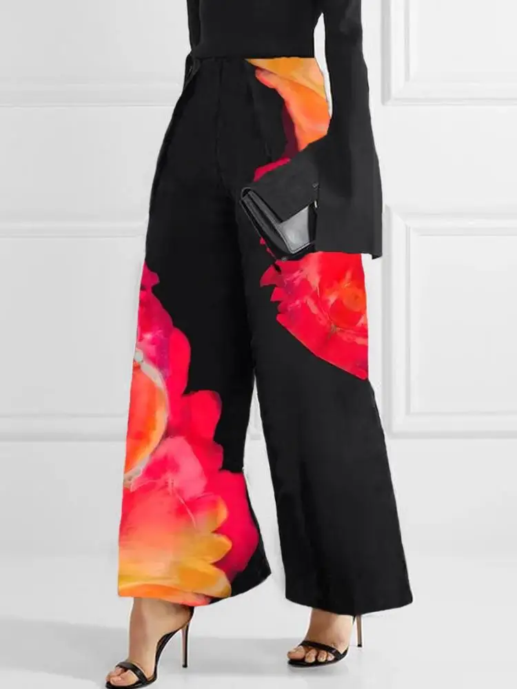 

Missuoo 2024 Fashion Floral Printed Wide Leg Pants for Women High Waisted Loose Fit Bottoms Urban Female Commuter Trousers