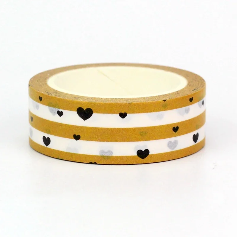 NEW 1PC 10M Decor Heart on a striped yellow and white Washi Tape for Scrapbooking Diary Adhesive Masking Tape Stationery 2