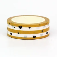 NEW 1PC 10M Decor Heart on a striped yellow and white Washi Tape for Scrapbooking Diary Adhesive Masking Tape Stationery 2