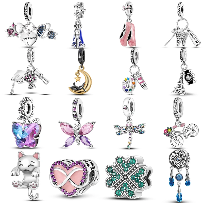Charm Bead 925 Silver Charms Fit Pan Original Bracelet DIY Firefly Travel Sunflowers Clover Pendant English Letter