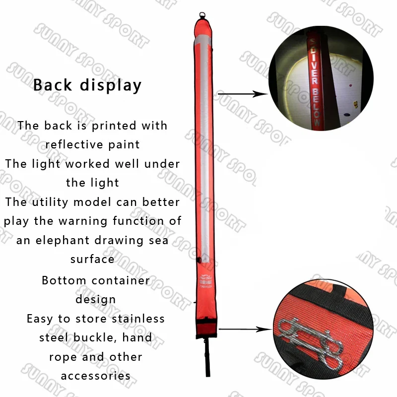 스쿠바 다이빙 표면 마커 부표, SMB 수중 안전 신호 부표, 플로트 팽창식 튜브 소시지, 110cm, 150cm, 180cm