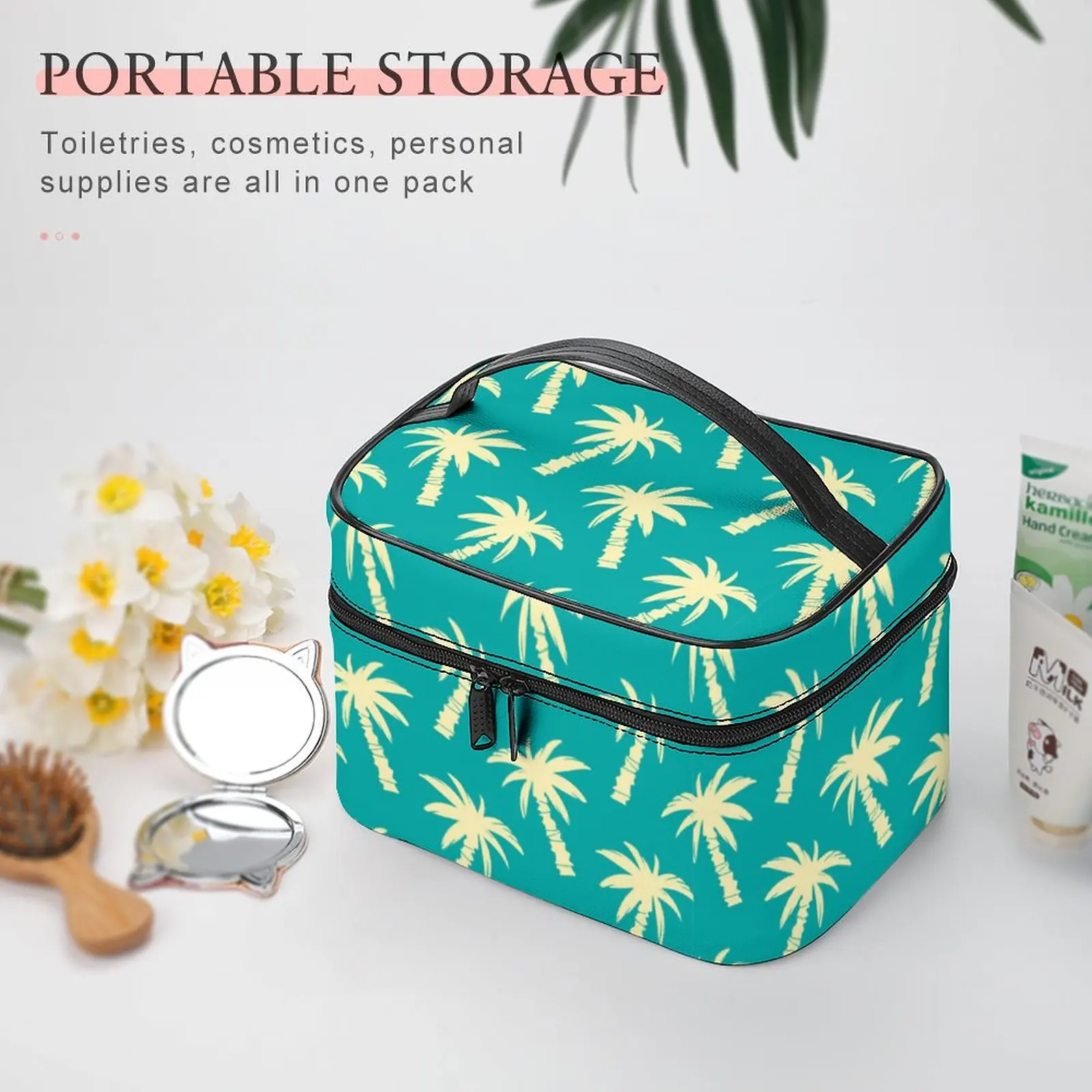 Customized Pattern Makeup Bag Coconut Tree Pattern Makeup Bag Women Multifunction Cosmetic Bag Toiletries Organizer Storage Bag