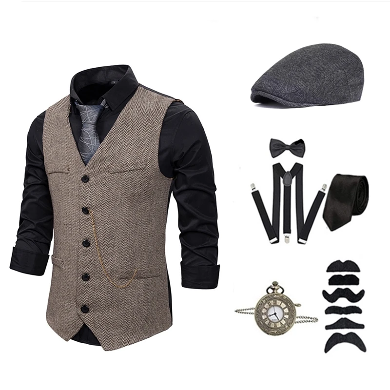 1920 mens costumes Gatsby vest, beret suit set, retro role-playing party, dance party, wedding, casual daily suit in stock