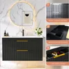30" Bathroom Vanity with Sink, Floating Vanity Sink Cabinet Wall Mount,Soft-Close Function 2 Large Drawers,Grooved Stripe Design 6