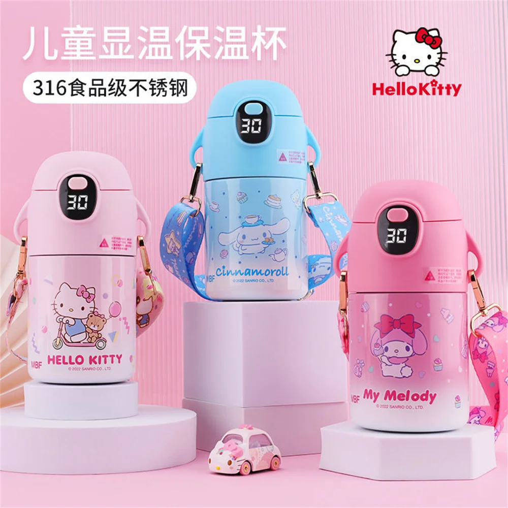 

480ML Sanrio HelloKitty Cinnamoroll Kuromi MyMelody Anime Led Temperature Display Thermos Cup Cute 316 Stainless Steel Sippy Cup