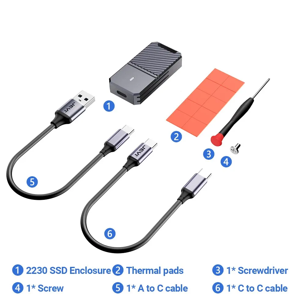 JEYI 2230 NVMe SSD 인클로저, PCIe USB3.2 10Gbps 알루미늄 M.2 케이스 휴대용 외부 솔리드 스테이트 디스크 박스 지원 UASP TRIM