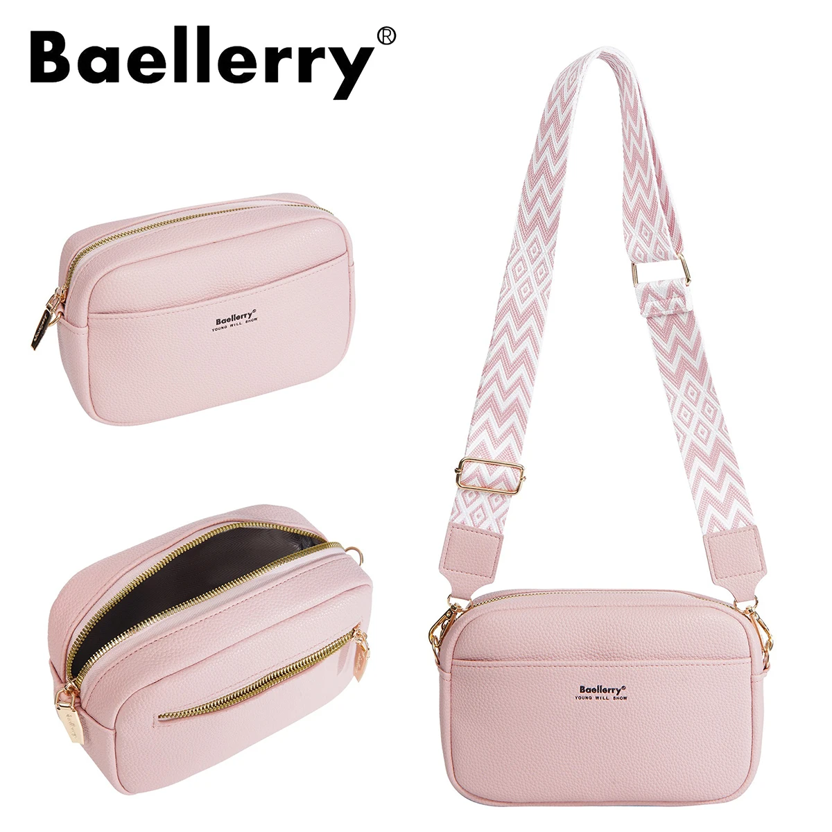 Baellerry Small Crossbody Shoulder Bag for Women, Zipper Closure Mobile Phone Purse, Fashion Casual PU Leather Hands-Free