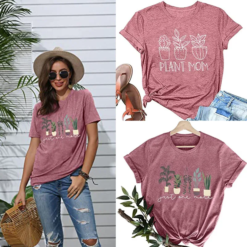 

Just One More Plant T-Shirt Women Plant-Lover Clothes Plant-Mom Outfits Funny Gardening Graphic Tee Aesthetic Casual Tops Gifts