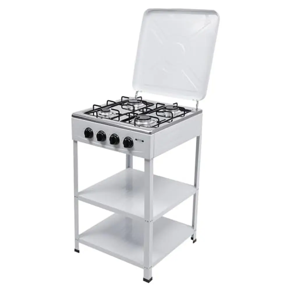 Stainless Steel Gas Stove 4-Burner BBQ Cooker with 2-Tier Storage Rack 6