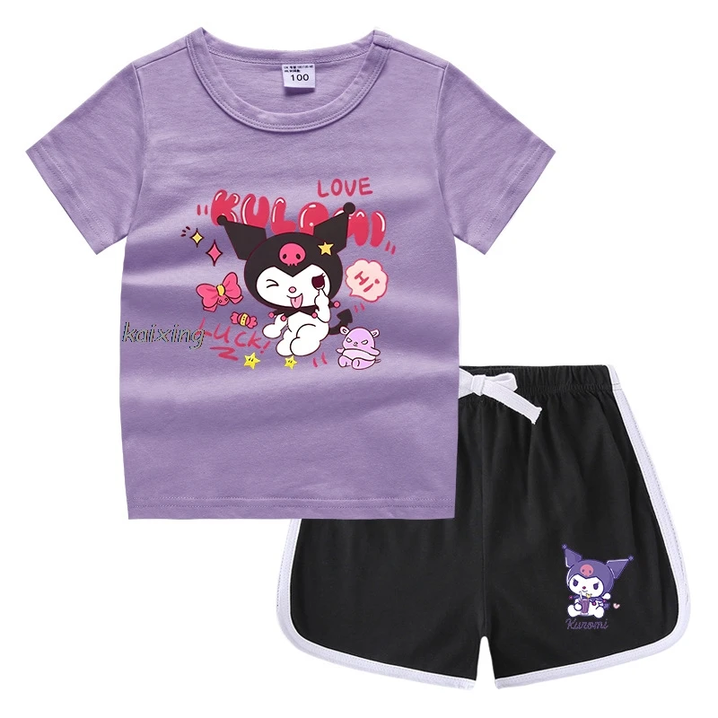 Costume Kuromi Melody pour enfants, joli t-shirt à manches courtes, ensembles de shorts pour filles, tenues sportives pour tout-petits, vêtements pour garçons, 2 pièces