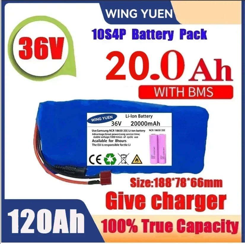 

Original 36V battery 10S4P120Ah battery pack 500W high power battery 42V 120000mAh Ebike electric bike BMS+42V2A Charger