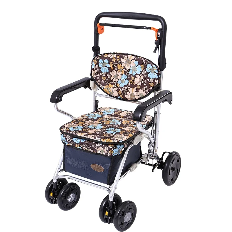 Elderly Shopping Cart, Aluminum Alloy Lightweight Walking Aid Walker for Adult, Large Storage Space Folding Chair Helps To Walk 3