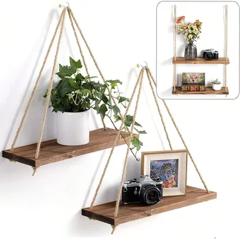 Wood Hanging Rope Shelf 1