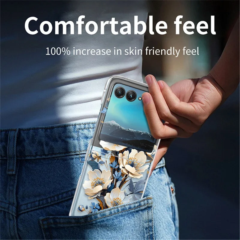 Floral Clear Shockproof Folding Phone Case - Transparent Hard Back Cover