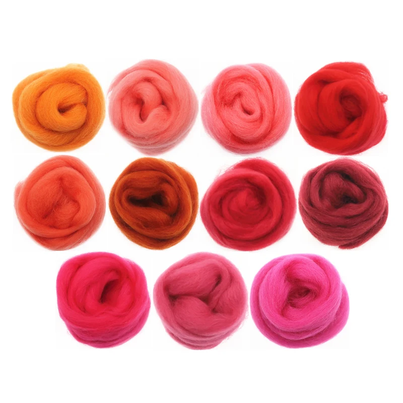 

10g/50g/100g Red Series Wool Fibre Flower Animal Toy Wool Felting Handmade Spinning DIY Craft Materials Tool Felt Christmas