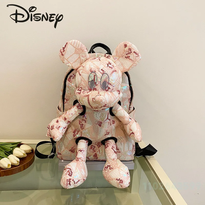 Disney Mickey's New Women's Backpack Fashionable High Quality Bright Goods Women's Backpack Cartoon Large Capacity Doll Bag