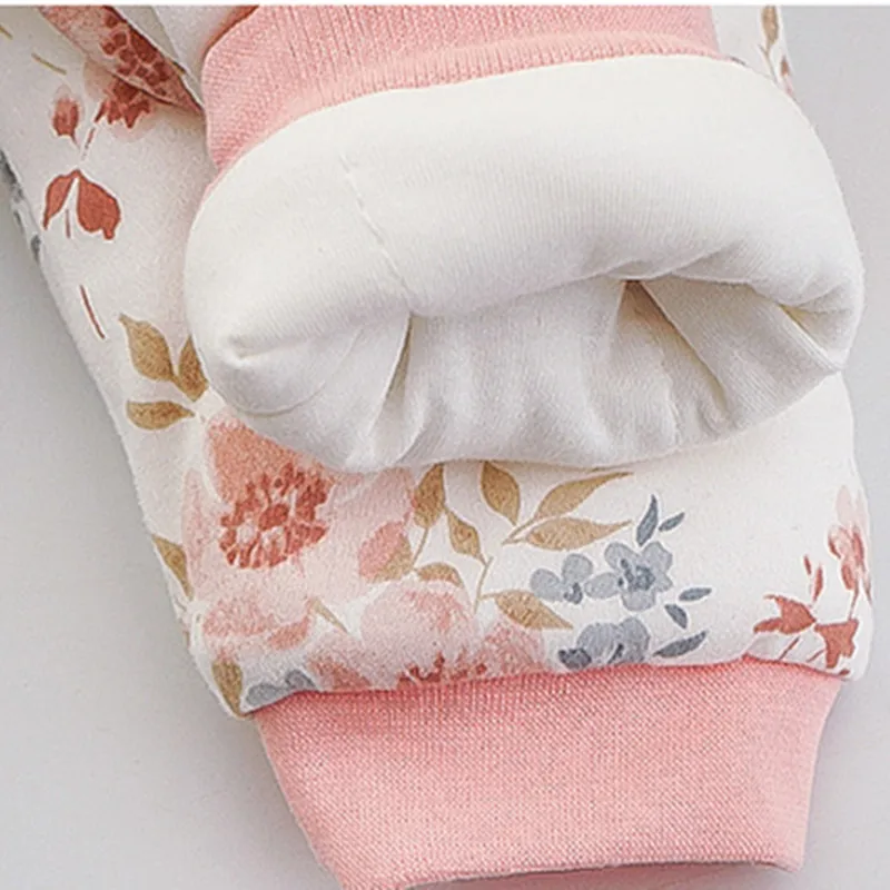 Baby Girsl Winter Coat Suit Clothes Floral Outfit Set Children's Outerwear Jacket Tops +Pants 2PC 0-8Yeas