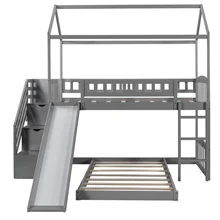 House Bunk Beds with Slide and Staircase, Twin Over Twin Bunk Beds