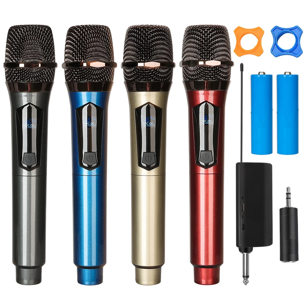 Mic karaoké dynamique sans fil,2 canaux,batterie 1200mAh,UHF,pour fête