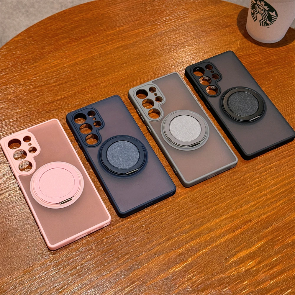 Matte Magnetic Shockproof Phone Case with 360° Rotating Ring