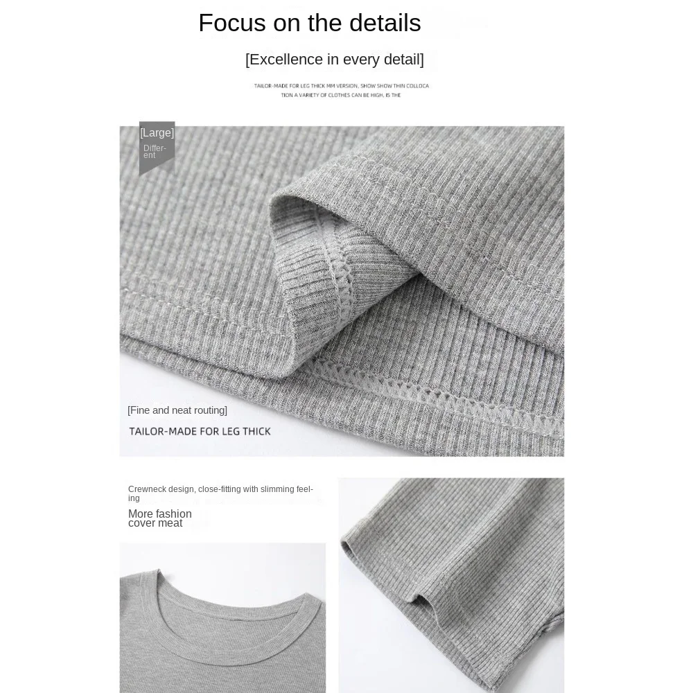 Description Picture 6 of itemSlim Korean Y2K Crop Tops Solid Color Round Neck Black White Grey T-shirt Short Sleeves Women Clothing Slim Short T-shirt